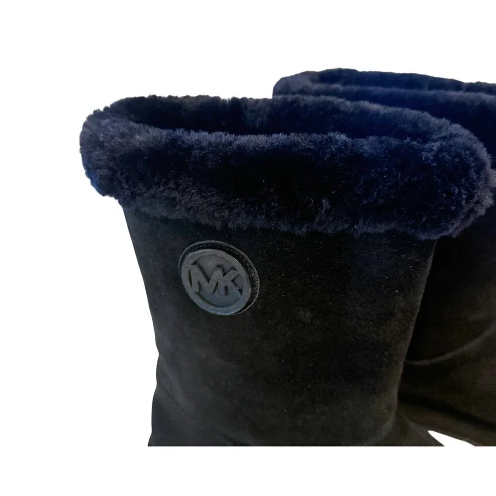 Michael Michael Kors Suede Leather Shearling Sheepskin Fur Black Boots US Size 6